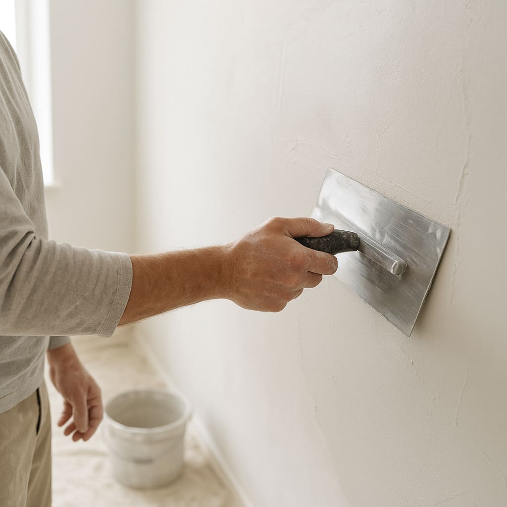 Fachkraft beim Auftragen von Innenputz