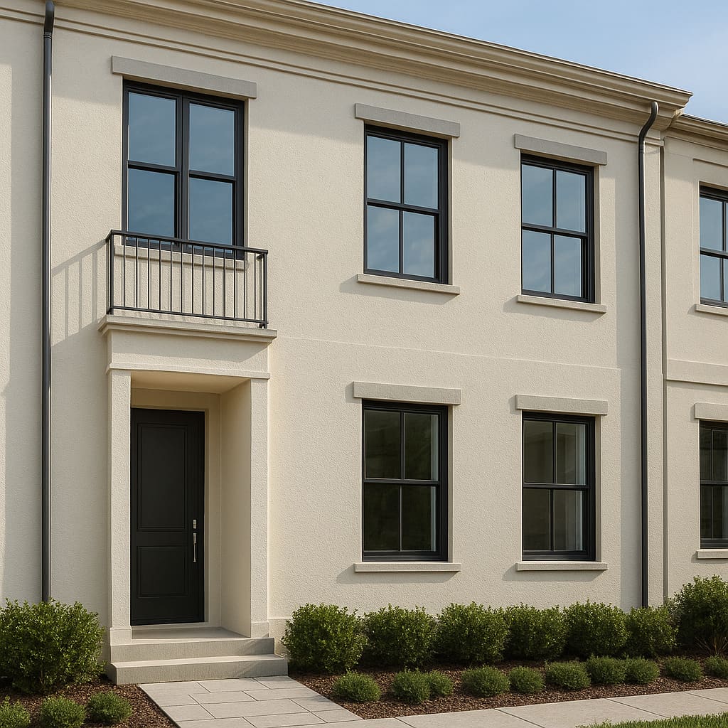 Überarbeitete Außenfassade mit neuem Stuck