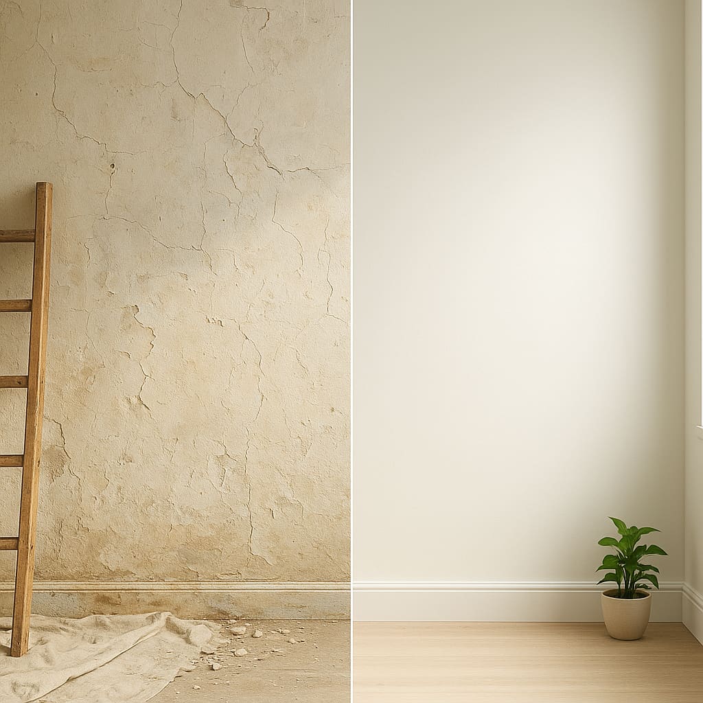 Renovierte Innenwand mit glattem Putz